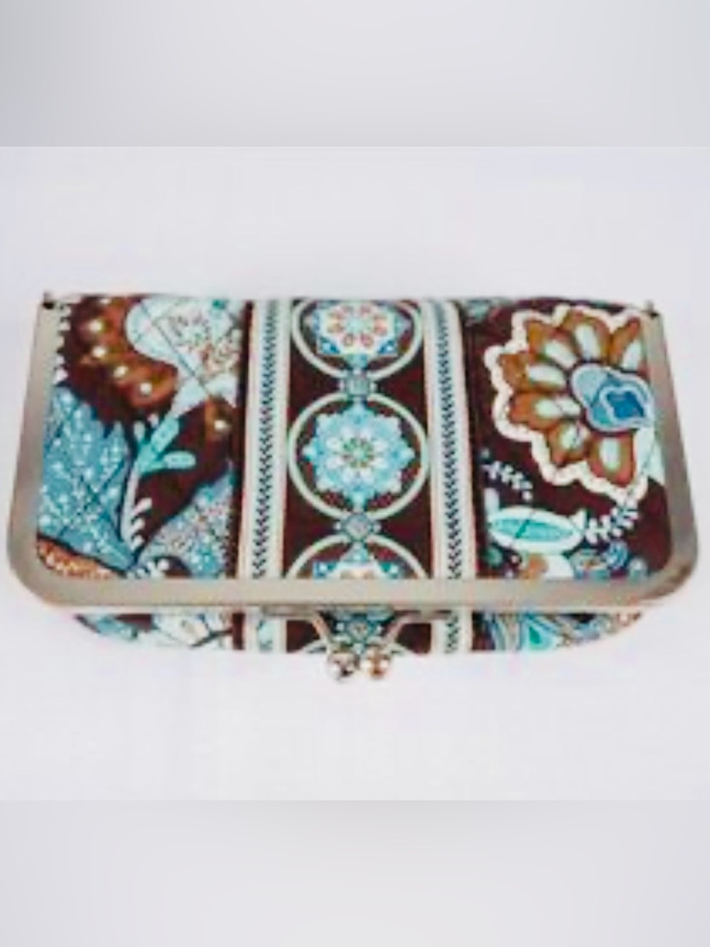 Vera Bradley Kisslock Makeup Pouch in Brown and Turquoise Floral Retired